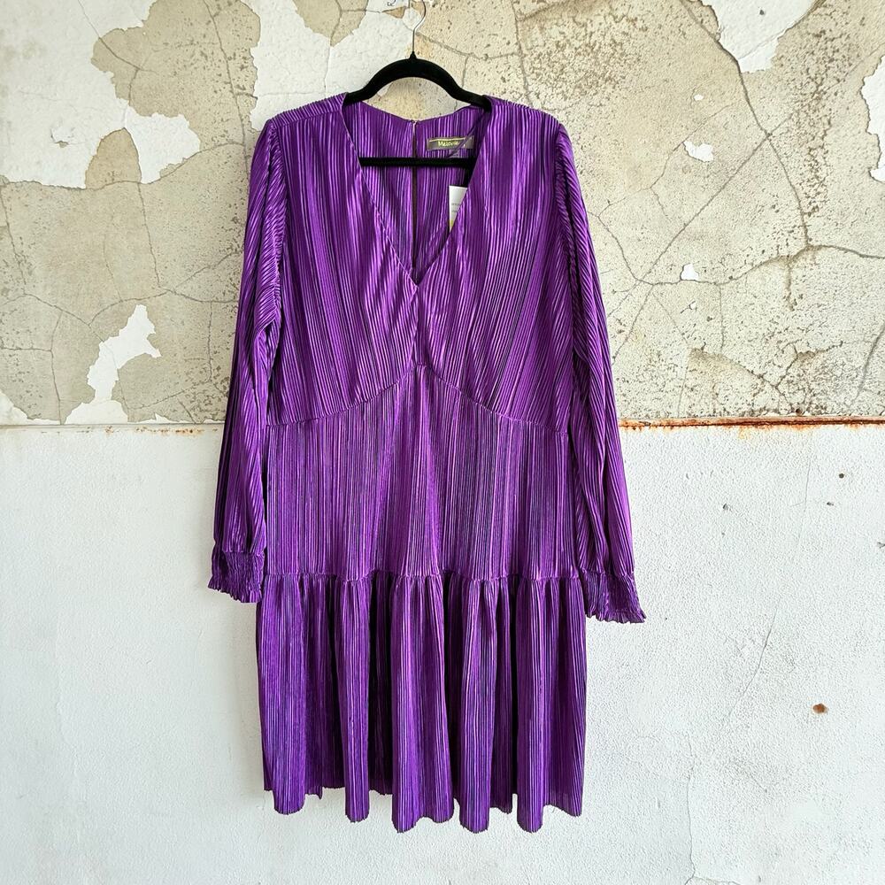Pleated‎ Dress NWT Amethyst Purple Long Sleeve Accordion Plus 18W Eveningwear